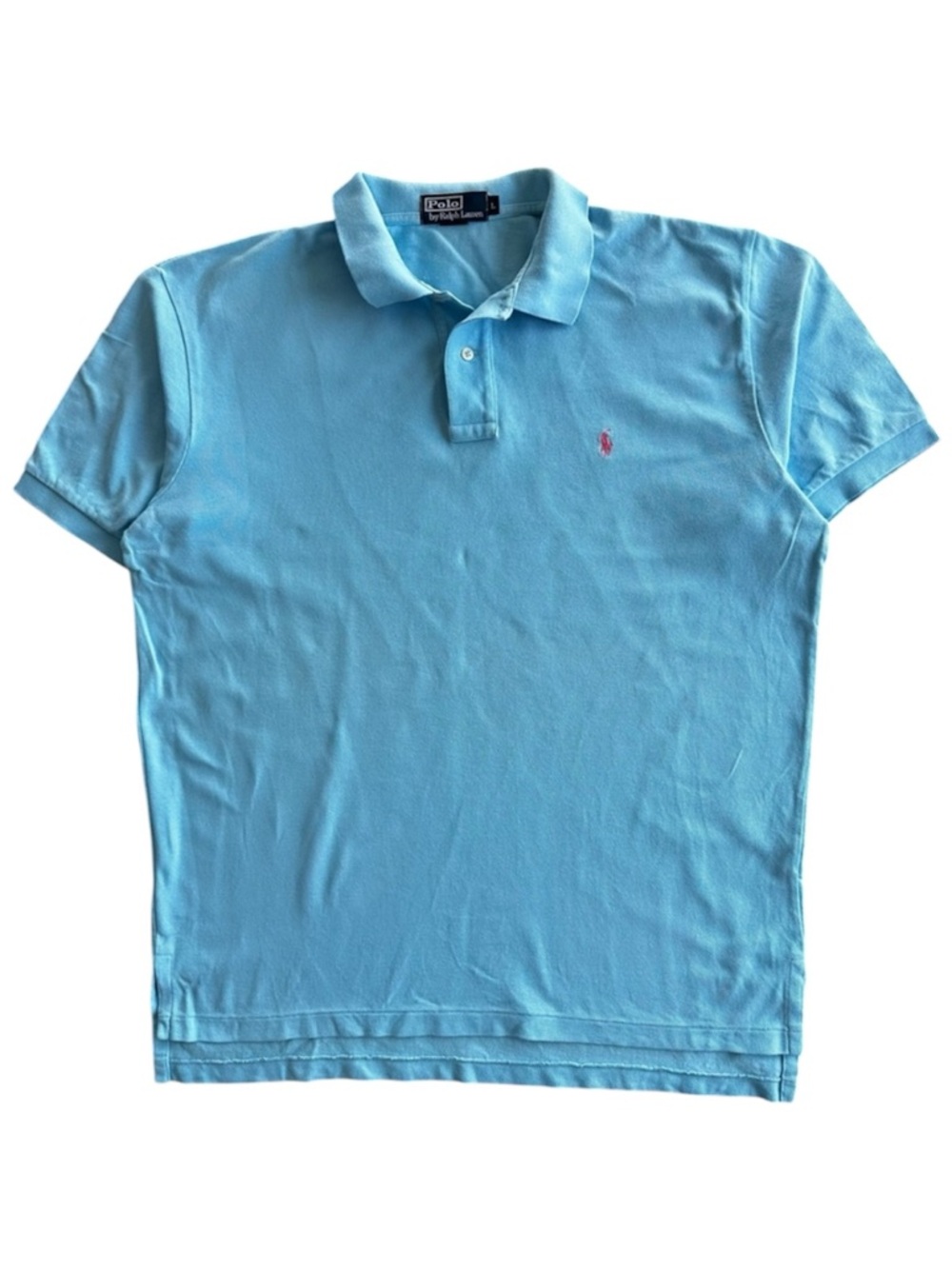 Polo Ralph Lauren Light Blue Pink Pony Short Sleeve Shirt Preppy Men’s Size L